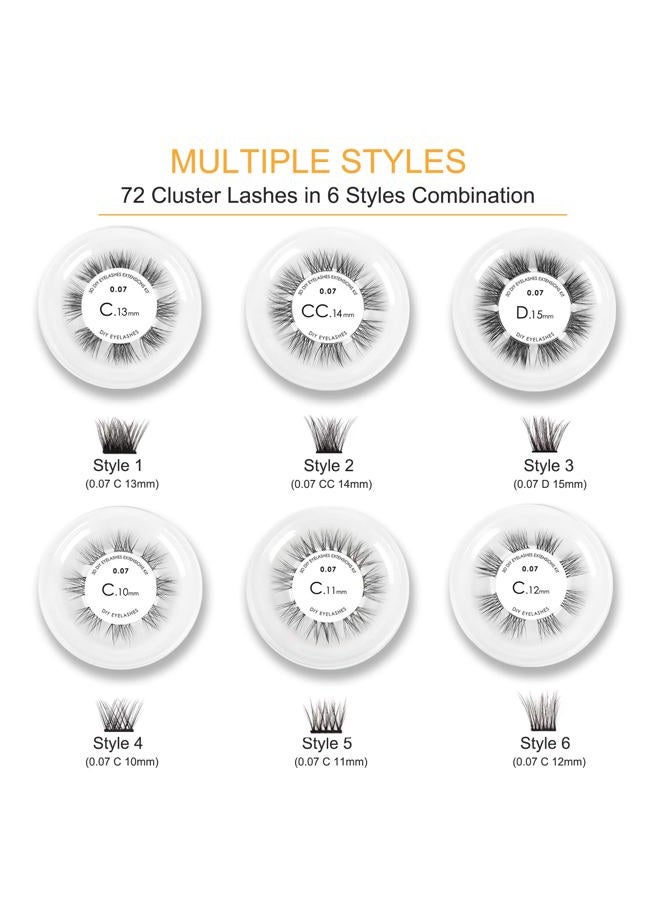 Aibipo DIY Lash Extension Kit, 72 Clusters Volume Lashes Set Soft and Lightweight, C Curl 0.07mm 10-15mm Mixed DIY Eyelash Extension, at Home Lash Extensions Kit with Cluster Lashes Glue and Tweezers - Image 3