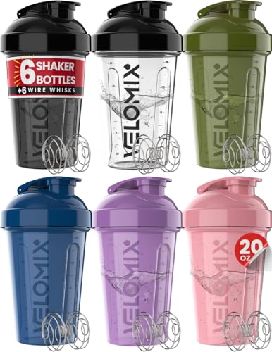 VELOMIX 6 PACK 20 oz Protein Shaker Bottle for Protein Mixes 6x Wire Whisk Leak Proof Shaker Cups for Protein Shakes Stackable Protein Shaker Bottle Pack Dishwasher Safe Muted Contrast - Image 1