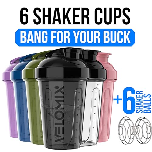 VELOMIX 6 PACK 20 oz Protein Shaker Bottle for Protein Mixes 6x Wire Whisk Leak Proof Shaker Cups for Protein Shakes Stackable Protein Shaker Bottle Pack Dishwasher Safe Muted Contrast - Image 3