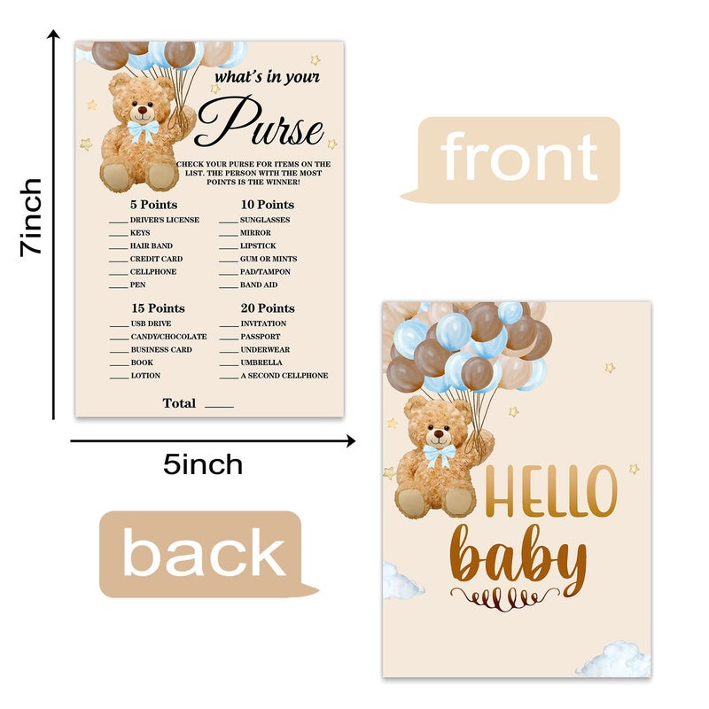 Toerifer Baby Shower Game Cards, Bear Theme What's in Your Purse Game Card for Baby Shower Partyï¼ŒFunny and Easy Icebreak Baby Shower Party Games Ideas Activity for Parent-to-be, 30 Double Print Cards - Image 2