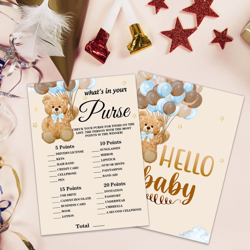 Toerifer Baby Shower Game Cards, Bear Theme What's in Your Purse Game Card for Baby Shower Partyï¼ŒFunny and Easy Icebreak Baby Shower Party Games Ideas Activity for Parent-to-be, 30 Double Print Cards - Image 4