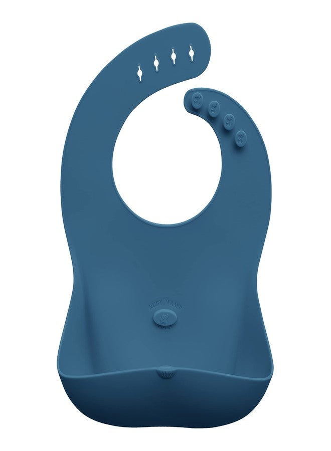 Abiie Ruby Wrapp Silicone Bibs for Babies - Waterproof Bib Made with Stain Resistant Material - Front Pocket for Catching Food - Silicone Toddler Bibs (Space blue) - Image 1