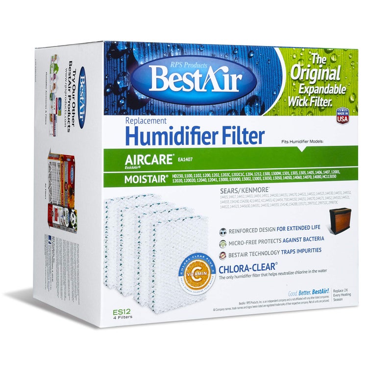 BestAir ES12-2 Extended Life Humidifier Replacement Paper Wick Humidifier Filter, For Emerson, Quiet Comfort & Kenmore Models, 10" x 9.4" x 6.5", Single Pack (4 Filters) - Image 1