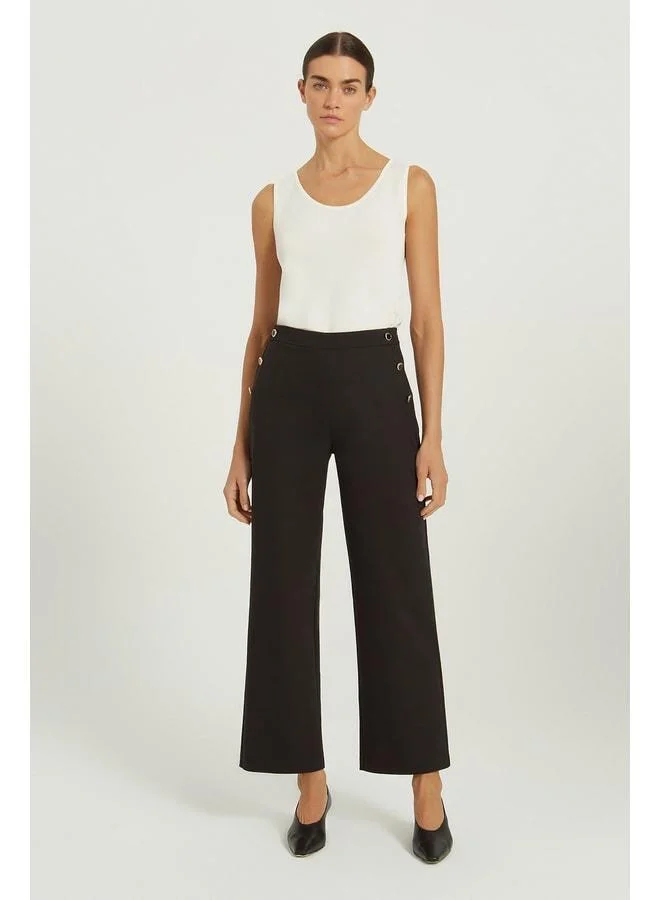 Mısırlı 1951 Black High-Waisted Button-Detail Women's Pants.