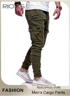 RIOXS Men's Cargo Pants, Baggy Fit Tapered Cargo Pants For Men, Casual Sports Trousers, Drawstring Athletic Pants For Running Jogging Workout, Tactical Pantalones Cargo, Mens Cargo Pants, Multi Pocket Stretch Sweatpants  - Image 1