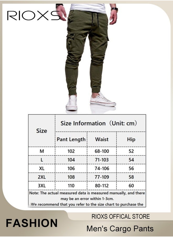 RIOXS Men's Cargo Pants, Baggy Fit Tapered Cargo Pants For Men, Casual Sports Trousers, Drawstring Athletic Pants For Running Jogging Workout, Tactical Pantalones Cargo, Mens Cargo Pants, Multi Pocket Stretch Sweatpants  - Image 5