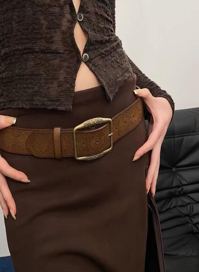 Aularso Brown Western Belt for Women Cowgirls Leather Belts Cowboy Waist Belt for Jeans Pants Dresses (Brown, Fit for Waist Size:33''-39'') - Image 5