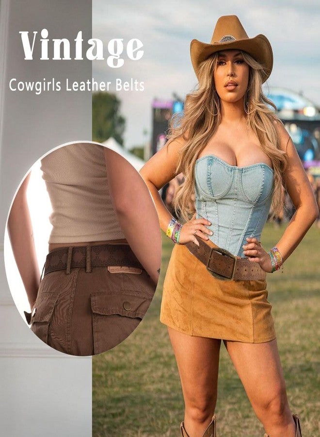 Aularso Brown Western Belt for Women Cowgirls Leather Belts Cowboy Waist Belt for Jeans Pants Dresses (Brown, Fit for Waist Size:33''-39'') - Image 3