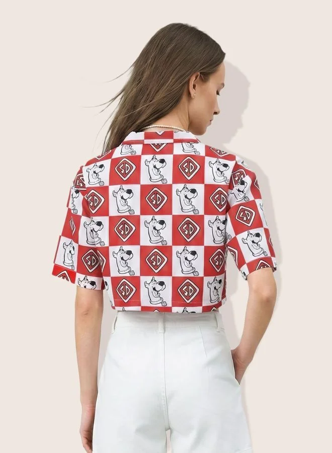 Freehand  Women Relaxed Fit Character V-Neck Short Sleeve Crop Boxy Shirt  | Best Price UAE