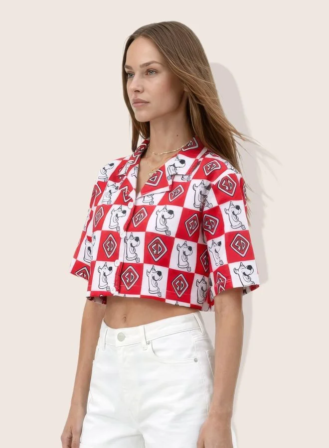 Freehand  Women Relaxed Fit Character V-Neck Short Sleeve Crop Boxy Shirt  | Best Price UAE
