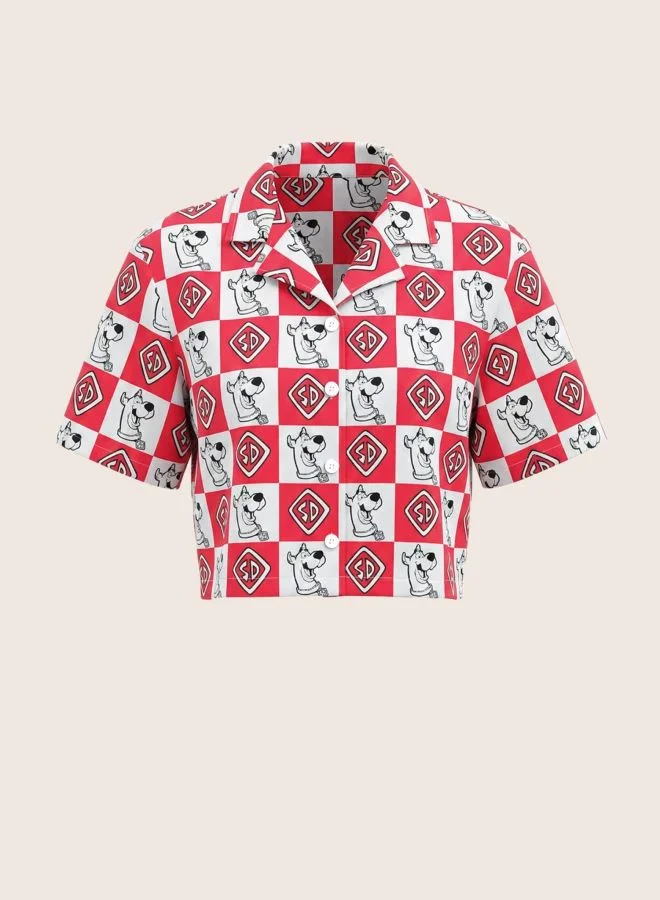 Freehand  Women Relaxed Fit Character V-Neck Short Sleeve Crop Boxy Shirt  | Best Price UAE