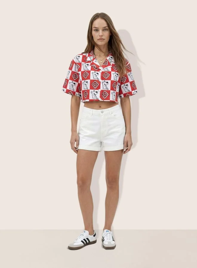 Freehand  Women Relaxed Fit Character V-Neck Short Sleeve Crop Boxy Shirt  | Best Price UAE