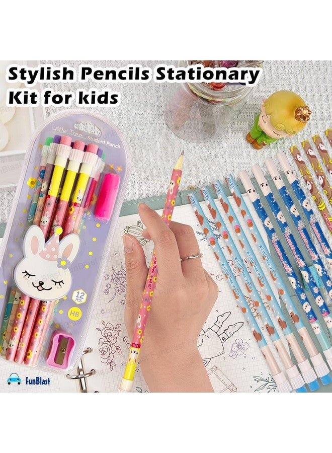 FunBlast Pencil Set for Kids - 24 Pcs Pencil Set with Sharpener, Erasers and pencil Grip, Kawaii Pencil Set, Pencil Stationery Kit for Kids, Boys and Girls, Return Gifts for Kids (Pack of 2) - Image 5