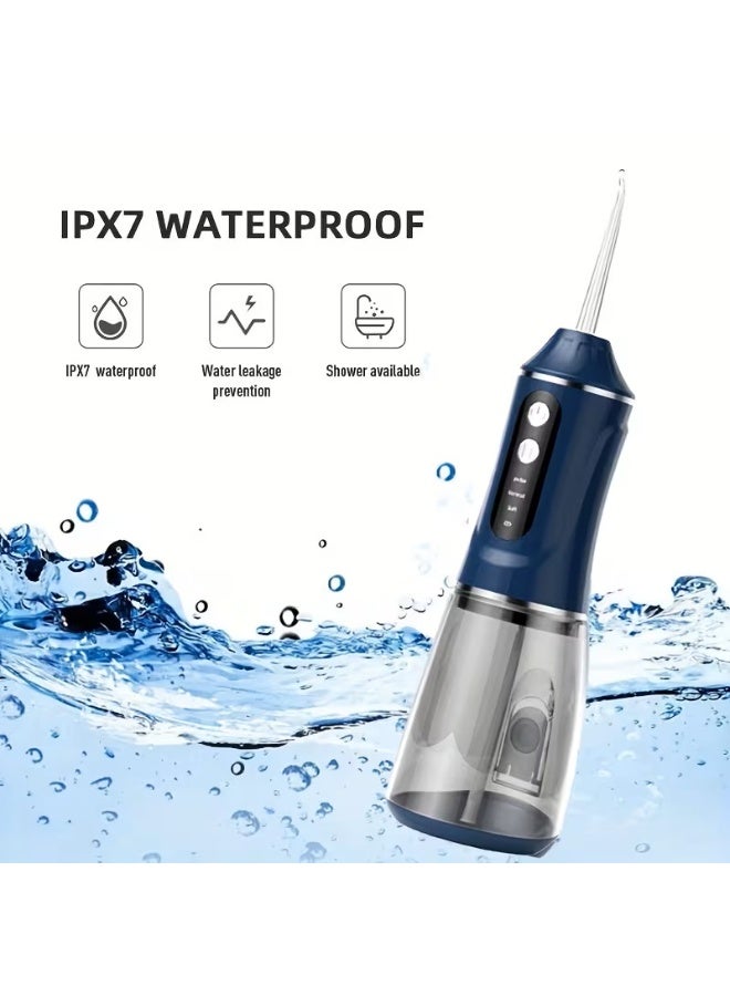Rechargeable Dental Oral Irrigator with 4 Functional Nozzles, IPX7 Waterproof Design & 380ml Water Tank for Deep Teeth and Gum Cleaning at Home or Travel Cordless Electric Water Flosser with 3 Cleaning Modes, 360° Rotating Nozzles, Type-C Fast Charging and Long-Lasting 30-Day Battery Performance - Blue - Image 3