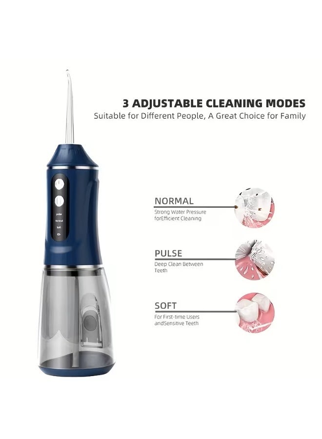 Rechargeable Dental Oral Irrigator with 4 Functional Nozzles, IPX7 Waterproof Design & 380ml Water Tank for Deep Teeth and Gum Cleaning at Home or Travel Cordless Electric Water Flosser with 3 Cleaning Modes, 360° Rotating Nozzles, Type-C Fast Charging and Long-Lasting 30-Day Battery Performance - Blue - Image 4