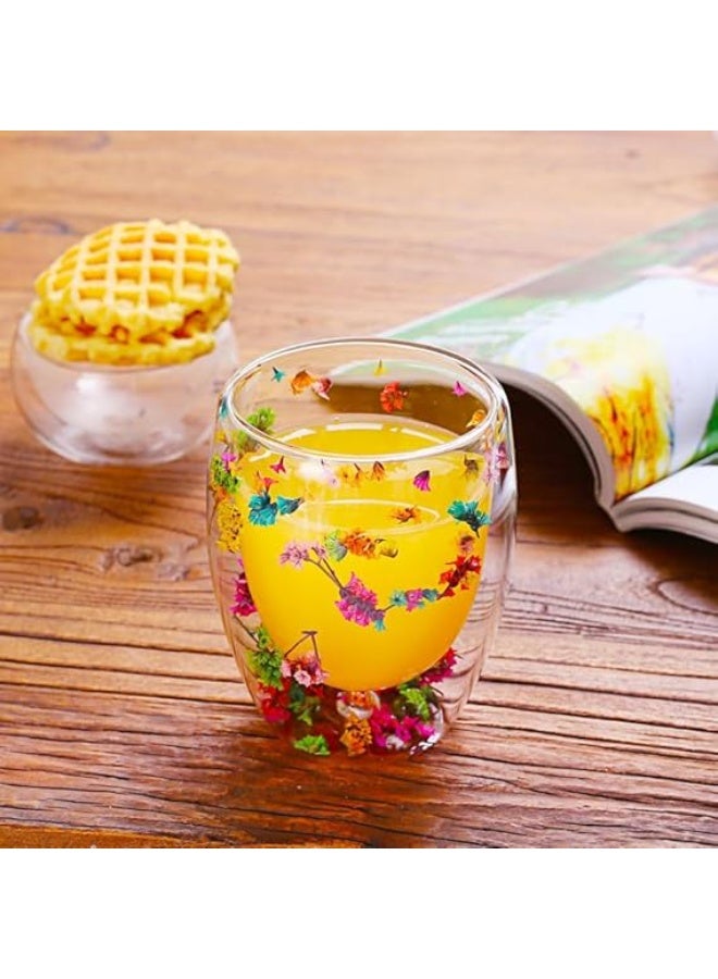 Double Wall Glass Mug with Flower Design – Insulated Clear Cup for Hot & Cold Drinks - Image 1