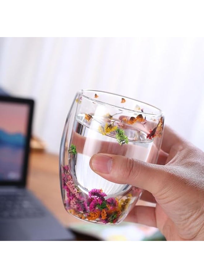 Double Wall Glass Mug with Flower Design – Insulated Clear Cup for Hot & Cold Drinks - Image 3