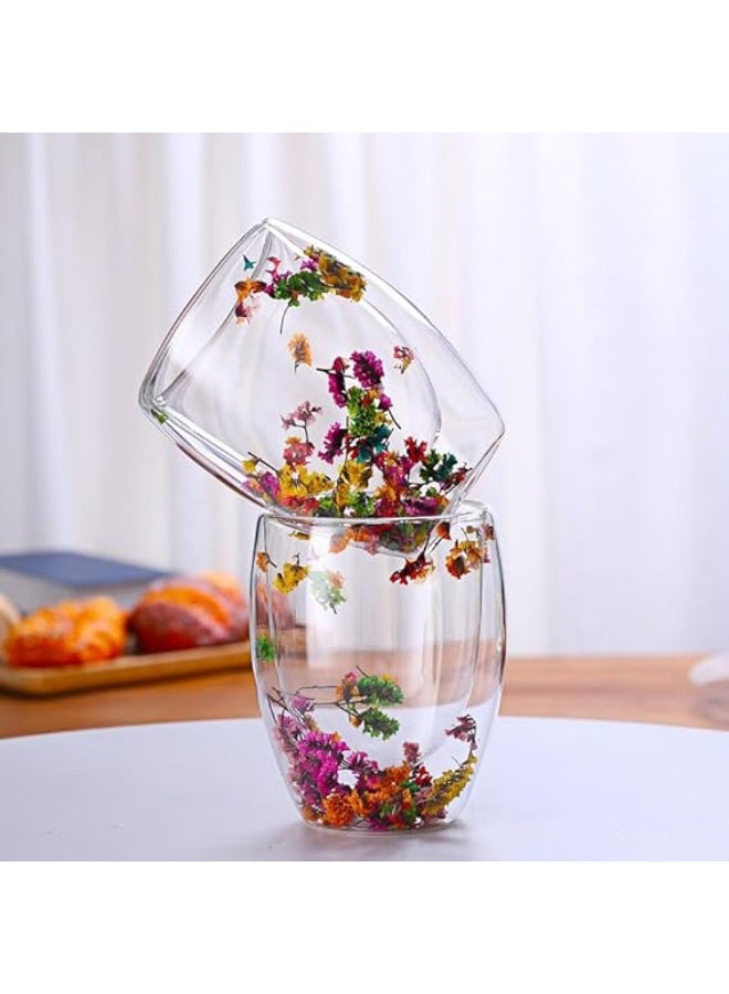 Double Wall Glass Mug with Flower Design – Insulated Clear Cup for Hot & Cold Drinks - Image 2