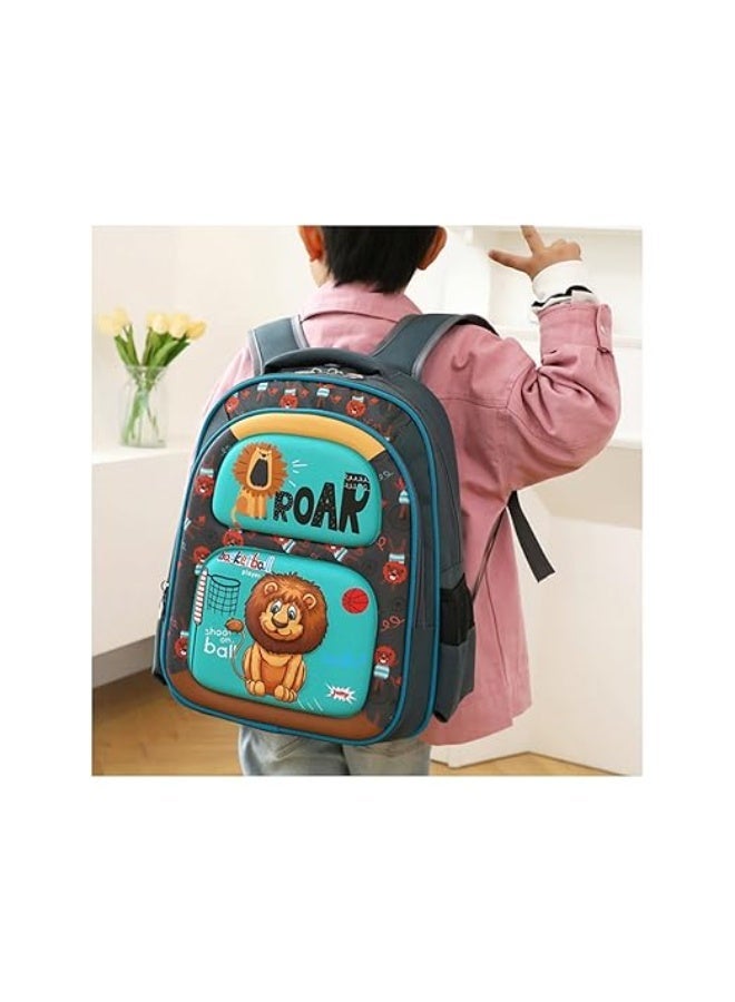 Children's school backpack with 3D printed cartoon animal design (lion) - Image 2