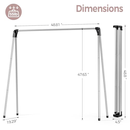 TOOLF Clothes Drying Rack Foldable, Laundry Drying Rack Stainless Steel, Portable Clothes Rack, Clothing Garment Rack, Drying Rack for Clothing, Indoor Outdoor, Free-Standing, Large Capacity - Image 3