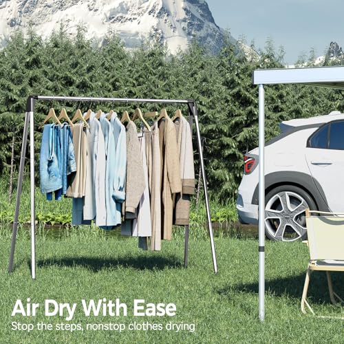 TOOLF Clothes Drying Rack Foldable, Laundry Drying Rack Stainless Steel, Portable Clothes Rack, Clothing Garment Rack, Drying Rack for Clothing, Indoor Outdoor, Free-Standing, Large Capacity - Image 2