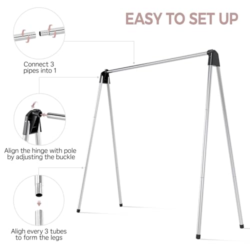 TOOLF Clothes Drying Rack Foldable, Laundry Drying Rack Stainless Steel, Portable Clothes Rack, Clothing Garment Rack, Drying Rack for Clothing, Indoor Outdoor, Free-Standing, Large Capacity - Image 5