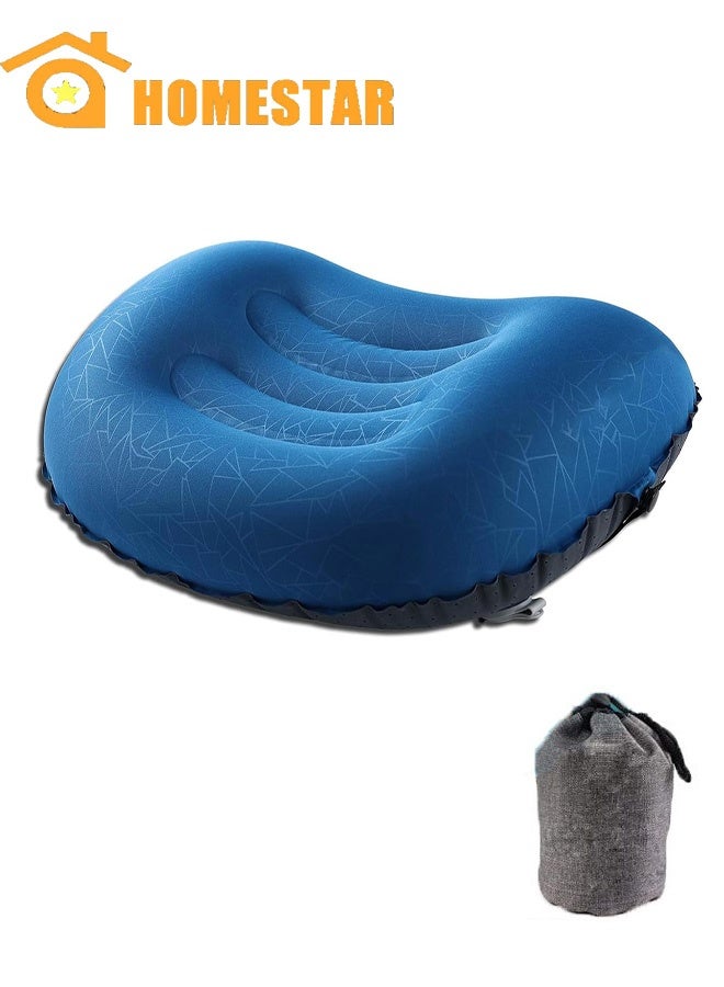 HOMESTAR Inflatable Camping Pillow with a storage bag, Ultralight, Ergonomic Neck & Lumbar Support for Camping, Hiking, Travel, Backpacking, Compact, Compressible & Portable Design, Blue - Image 1