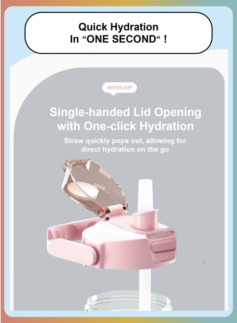 YooA Motivational Large Triple-Set Food-Grade Material Water Bottles in 300ml, 800ml,and 2 Liters | Straw & Handle,Time Markers, Food-Grade, Shatter-Resistant,For All Ages,Activities（Pink & Blue & Yellow） - Image 3