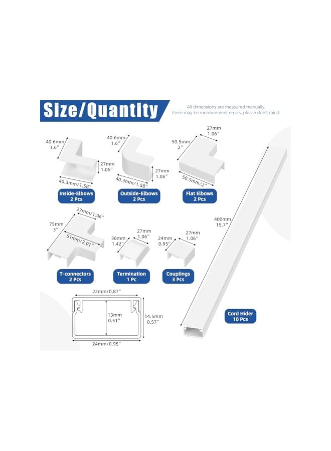 promass 22pcs 15.7in Cord Hider with 6 Types Connectors Kit Wall Cord Concealer Cord Cable Organizer Cable Cover Wall Wire Management Cord Covers for Wall Mounted TV, Paintable Wire Cover for Cords - Image 2