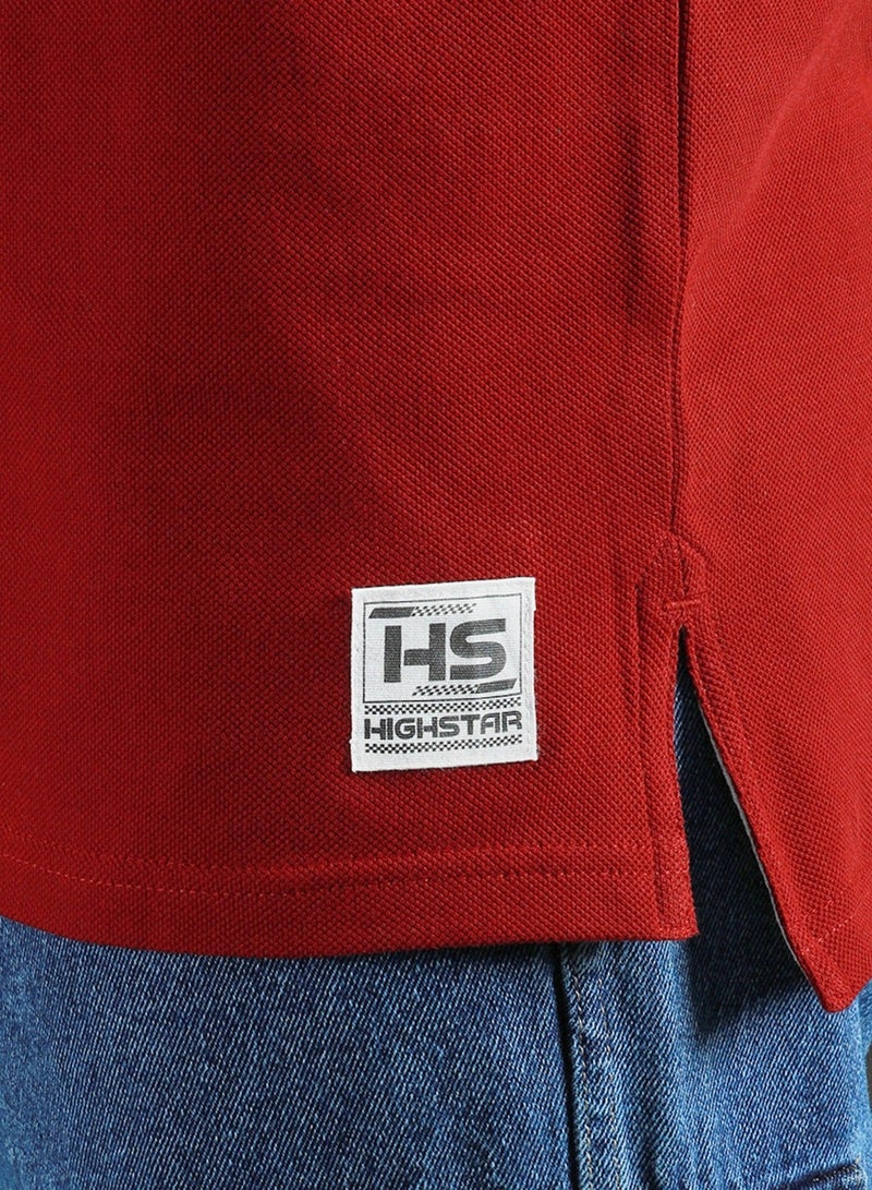 هاي ستار تيشيرت بولو رجالي بقصة عادية، لون عنابي، تصميم كتل الألوان - Image 5