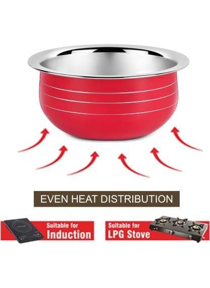Classic Essentials Classic Essentials Stainless Steel Handi/patila/bhagona/biryani Cook & Serve Handi Induction Bottom Cookware Set, 300ml, 550ml, 750ml,1100, 1500ml (Red)  - Image 3