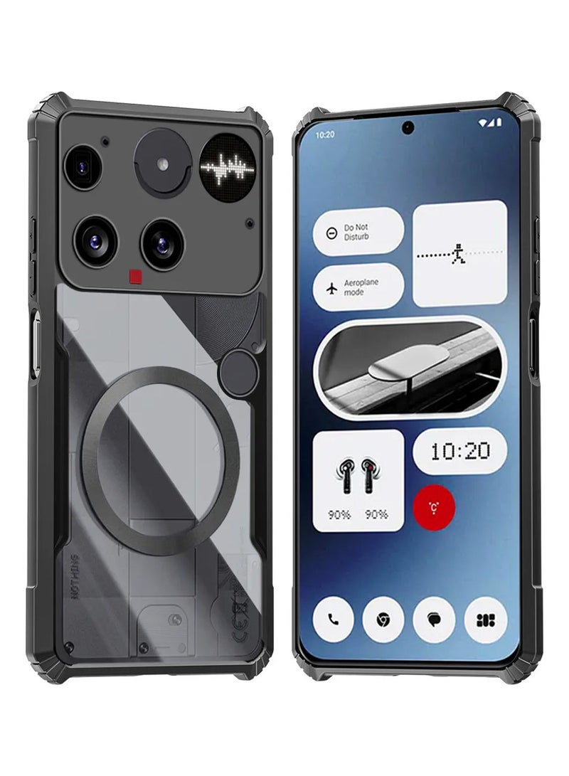 Techie Nothing Phone 3 5G Case - TPU Bumper Cover with Camera Protection Anti-Yellowing Clear Back Shockproof Airbag Corners & Magnetic Metal Ring Support – Clear Black - Image 1