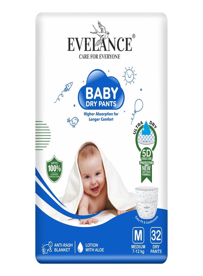 EVELANCE Baby Diaper Pants with Snug Fit, Ultra Soft Cottony Feel, Fast Absorption, and Anti-Leak Protection for All-Day Dryness | M | 7–12 kg | 32 Count (M) - Image 1