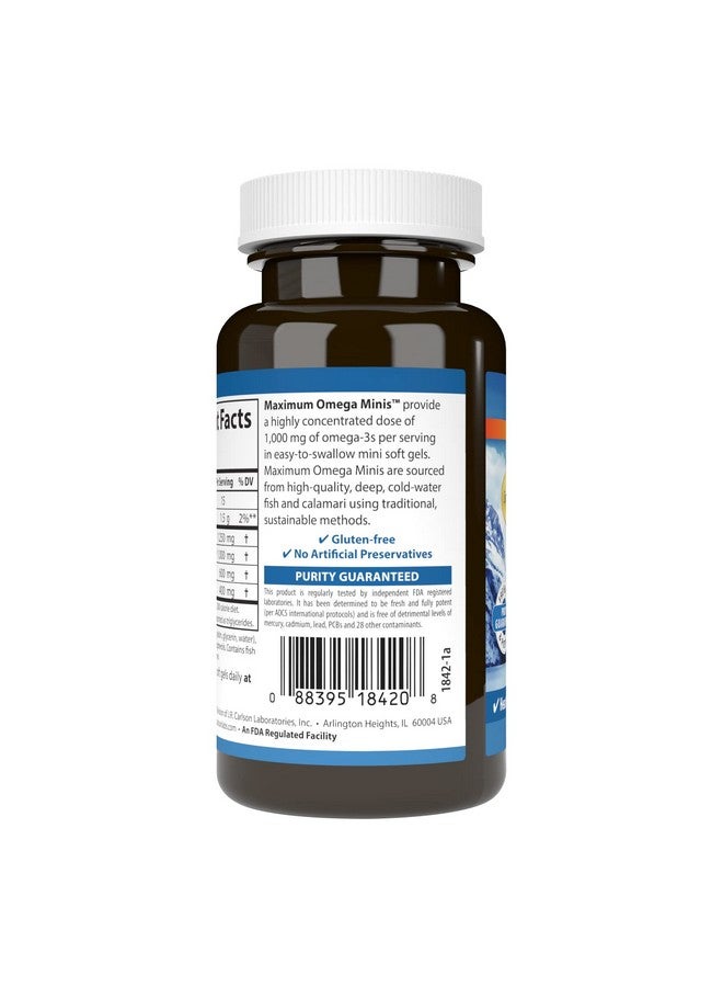 Carlson - Maximum Omega Minis, 1000 mg Omega-3s, Heart Function, Brain Support & Healthy Aging, Lemon, 60 Mini Softgels - Image 3