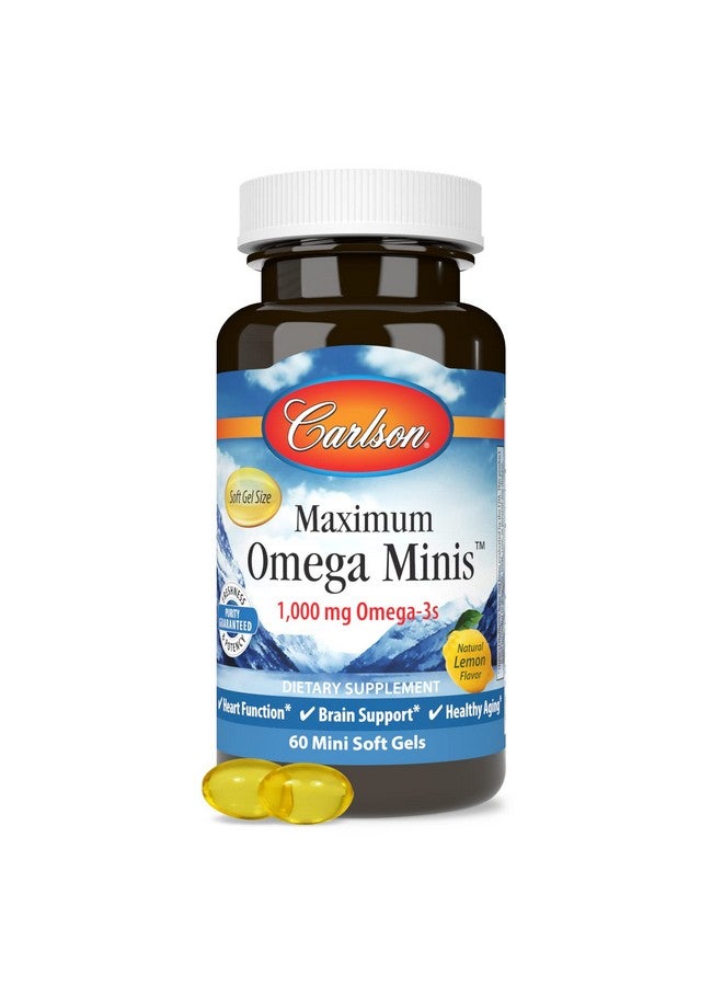 Carlson - Maximum Omega Minis, 1000 mg Omega-3s, Heart Function, Brain Support & Healthy Aging, Lemon, 60 Mini Softgels - Image 5