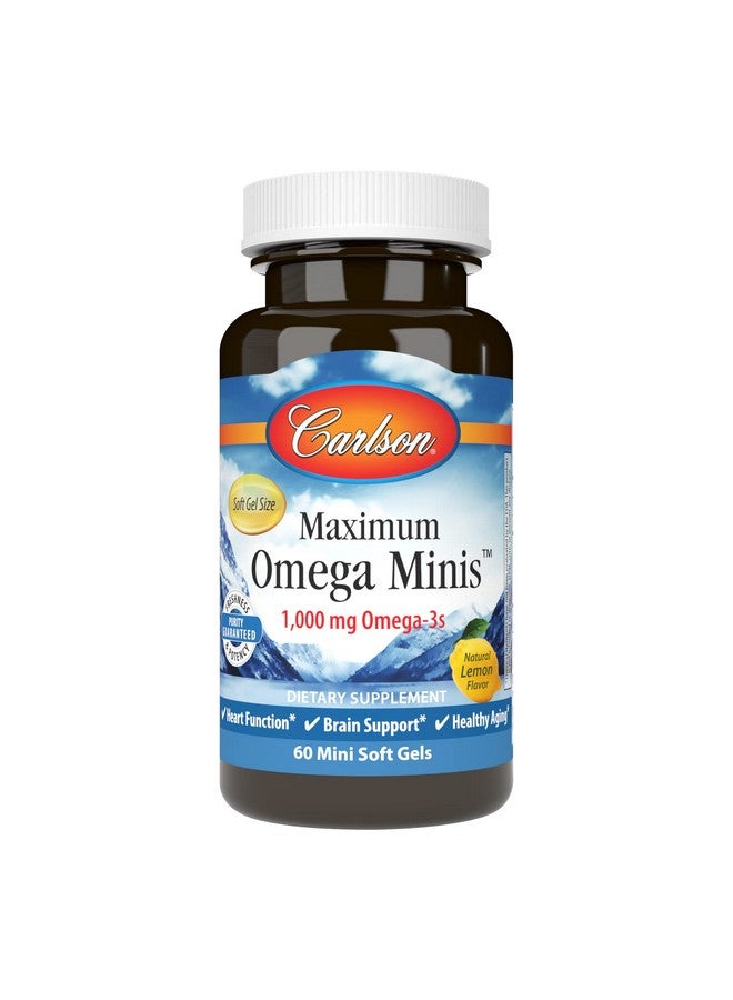 Carlson - Maximum Omega Minis, 1000 mg Omega-3s, Heart Function, Brain Support & Healthy Aging, Lemon, 60 Mini Softgels - Image 1