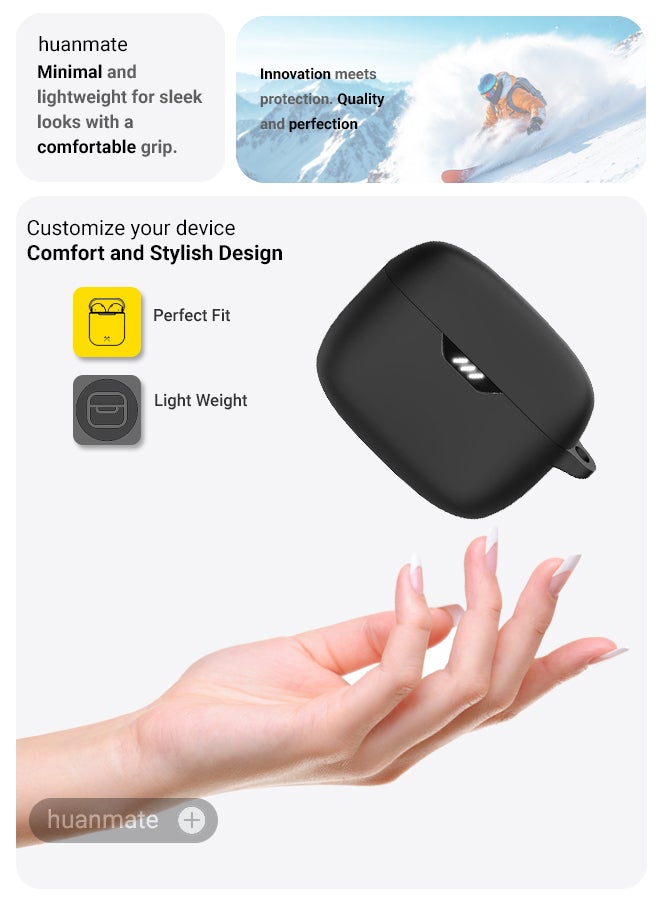 huanmate JBL Tune 245NC Silicone Case Cover - Black - Made with Soft Silicone, Lightweight & Durable - Stylish Design, Accurate Cut-outs, Easy Installation & Removal - Image 3