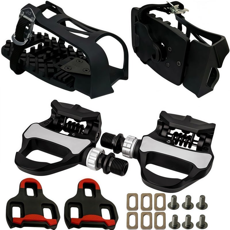 YBEKI 3-in-1 Indoor Cycling Pedals - Look Delta Compatible with Toe Clips & Cleats Included, Dual Sealed Bearings for Peloton, Schwinn, Sunny Spin Bike - 9/16" - Image 1