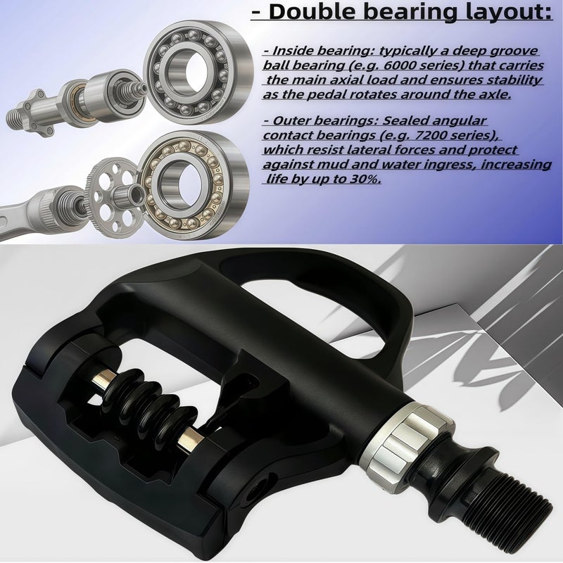 YBEKI 3-in-1 Indoor Cycling Pedals - Look Delta Compatible with Toe Clips & Cleats Included, Dual Sealed Bearings for Peloton, Schwinn, Sunny Spin Bike - 9/16" - Image 4