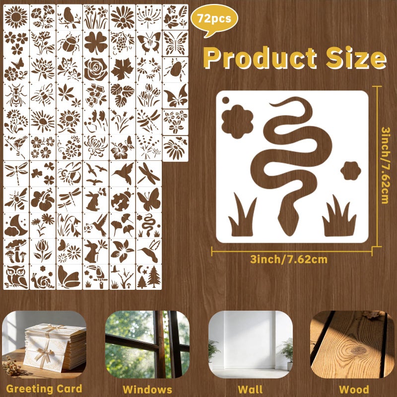 atydkug 72 Pcs Butterfly Flower Stencils for Painting Set, Reusable Botanical Leaf Dragonfly Plants Painting Templates - Stencil Crafts Drawing Templates for DIY Scrapbook, Home Wall Murals, Canvas Wood Signs - Image 2