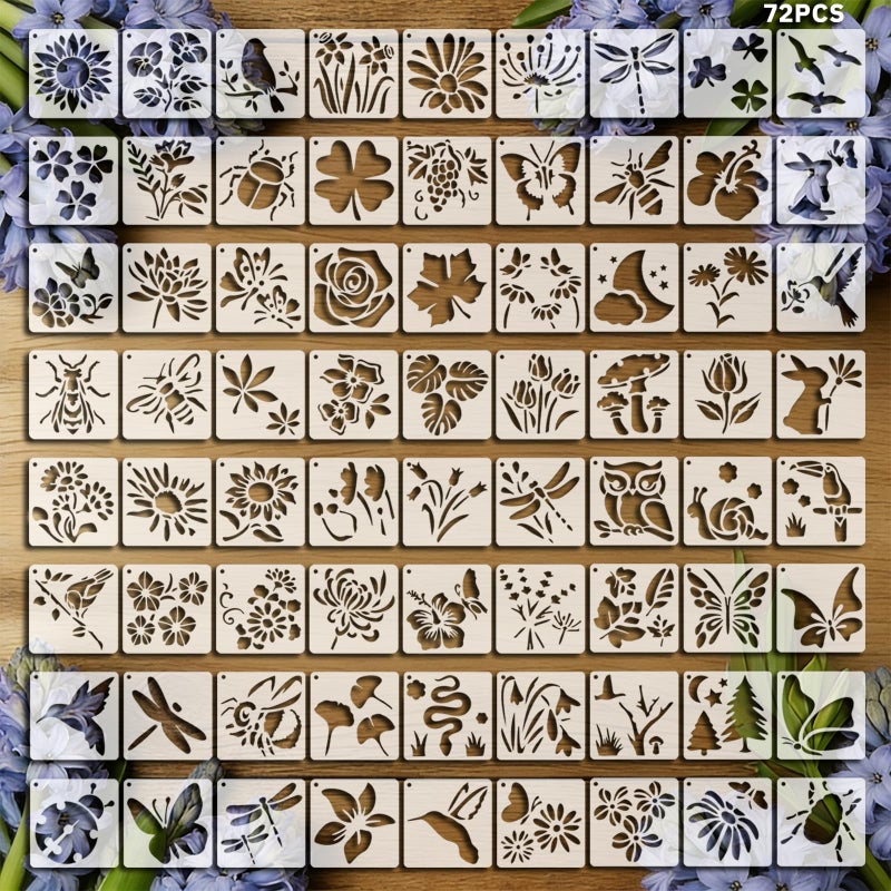 atydkug 72 Pcs Butterfly Flower Stencils for Painting Set, Reusable Botanical Leaf Dragonfly Plants Painting Templates - Stencil Crafts Drawing Templates for DIY Scrapbook, Home Wall Murals, Canvas Wood Signs - Image 1