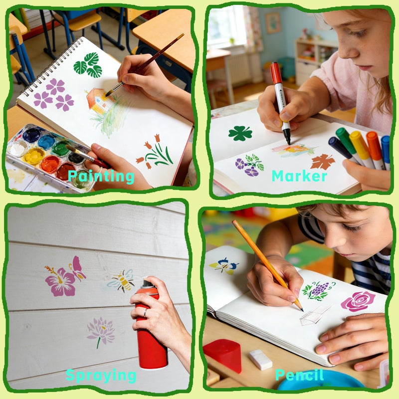 atydkug 72 Pcs Butterfly Flower Stencils for Painting Set, Reusable Botanical Leaf Dragonfly Plants Painting Templates - Stencil Crafts Drawing Templates for DIY Scrapbook, Home Wall Murals, Canvas Wood Signs - Image 4