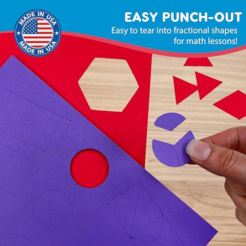 FreshCut Crafts 384 Pieces MATHshapes Fractional Math Manipulative Shapes Easy-Punch-Out Easy-to-Separate Paper Shape Cutouts in 8 Bright Colors US Made Card Stock Ideal for Learning Fractions, Measurements, and More - Image 5