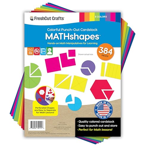 FreshCut Crafts 384 Pieces MATHshapes Fractional Math Manipulative Shapes Easy-Punch-Out Easy-to-Separate Paper Shape Cutouts in 8 Bright Colors US Made Card Stock Ideal for Learning Fractions, Measurements, and More - Image 1
