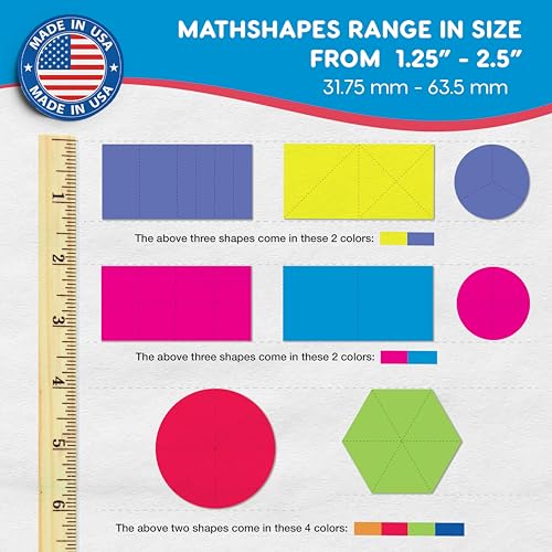 FreshCut Crafts 384 Pieces MATHshapes Fractional Math Manipulative Shapes Easy-Punch-Out Easy-to-Separate Paper Shape Cutouts in 8 Bright Colors US Made Card Stock Ideal for Learning Fractions, Measurements, and More - Image 3
