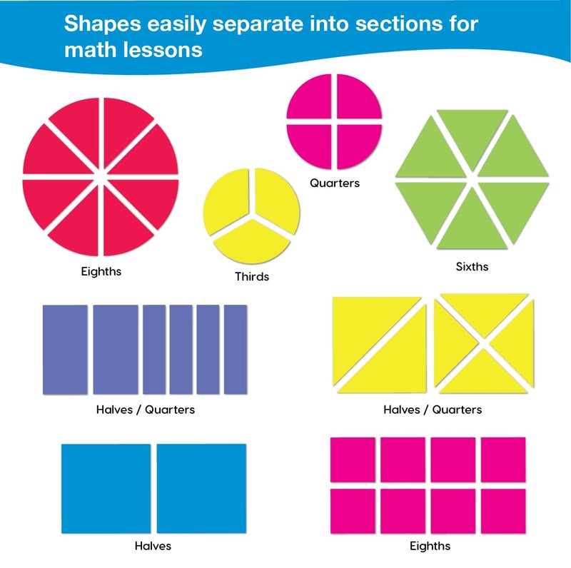 FreshCut Crafts 384 Pieces MATHshapes Fractional Math Manipulative Shapes Easy-Punch-Out Easy-to-Separate Paper Shape Cutouts in 8 Bright Colors US Made Card Stock Ideal for Learning Fractions, Measurements, and More - Image 4
