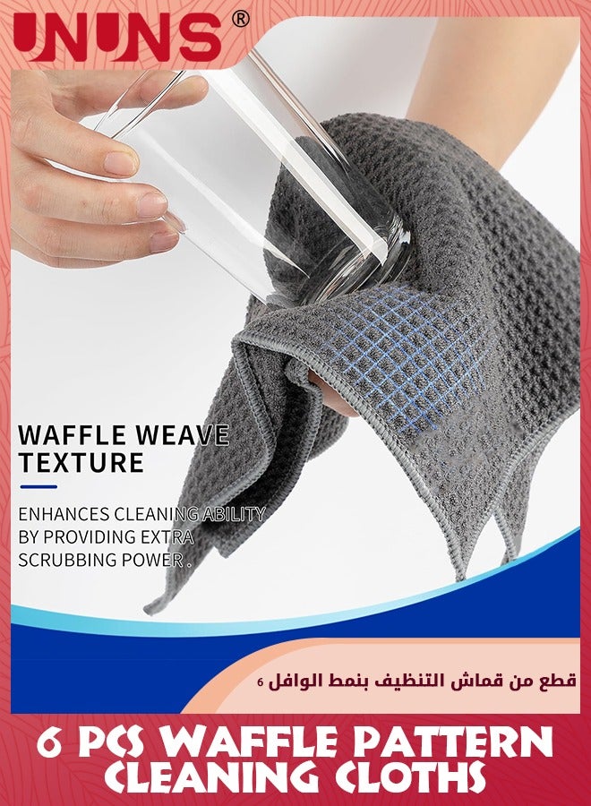 UNUNS 6 Pack Bath Towels,Waffle Pattern Cleaning Cloths,Ultra Absorbent Towels Weave Grime,Quick-Drying Bath Kitchen Towel,Reusable Rag For Fitness Car Home Bathroom,Dark Grey 40x40cm - Image 3