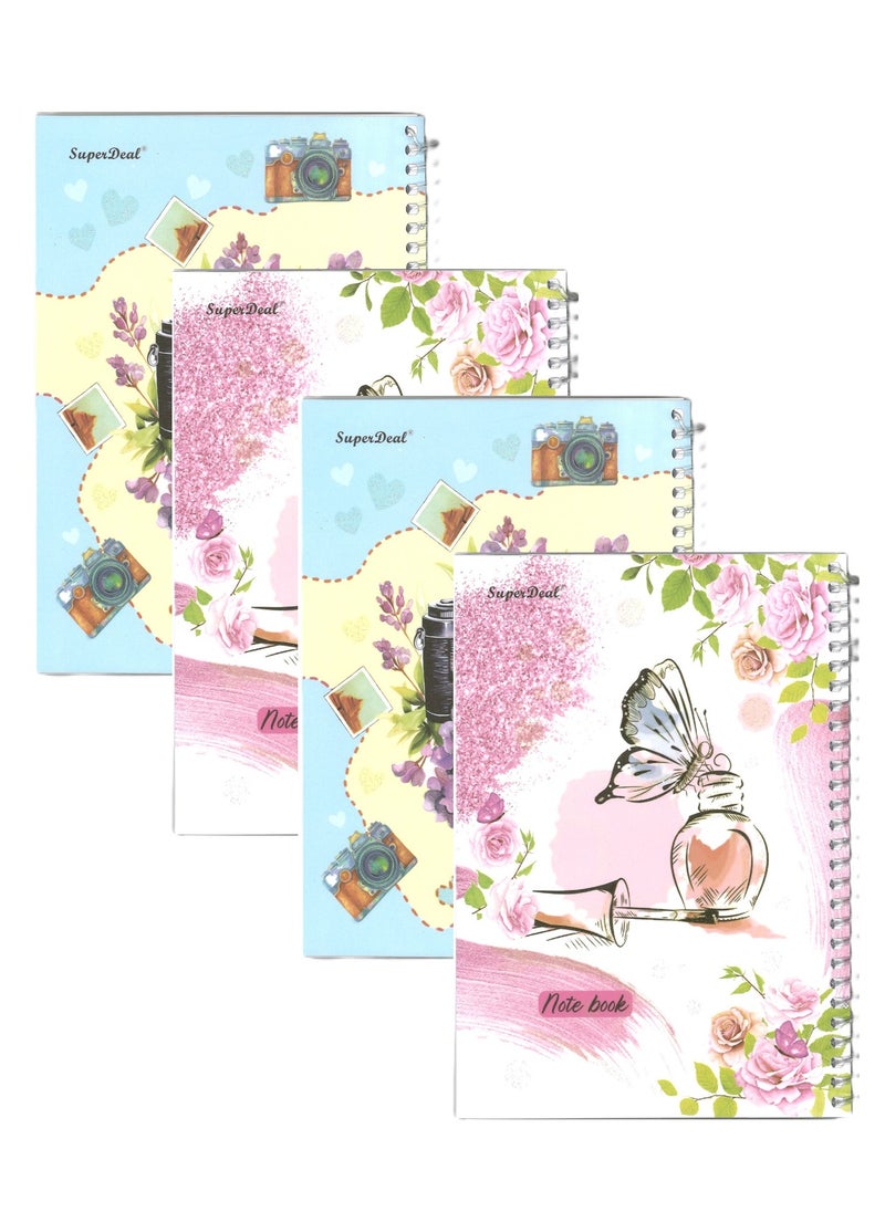 SUPER DEAL 4-Piece B5 Size Single Line Notebook 100 Sheets Assorted Designs  - Image 1