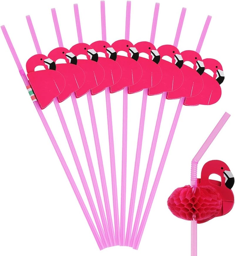 ALINK 50 Pink Flamingo Straws Plastic Drinking Straws for Luau Party SuppliesHawaiianBirthdayPool Party Decorations