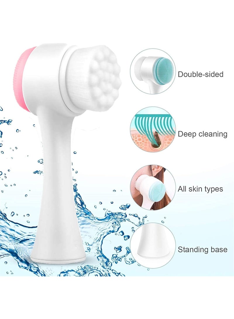 Manual Facial Cleansing Brush,2 In 1 Facial Scrub Brush Face Brush Face Scrubber Double sided Exfoliating Brush, Silicone Wash Pad Soft Bristles Dual Cleansing Brush Blackhead and Massaging - Image 3